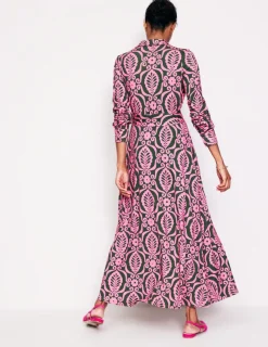 Petite Dresses | Midi-Boden Marcia Jersey Midi Shirt Dress-Party Pink, Foliage Stamp PartyPink,FoliageStamp