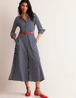 Petite Dresses | Midi-Boden Marcia Jersey Midi Shirt Dress-Navy, Ivory Stripe Navy,IvoryStripe