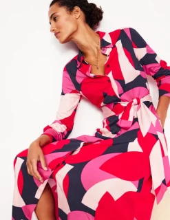 Petite Dresses | Midi-Boden Marcia Jersey Midi Shirt Dress-Poppy Red, Geometric Shuffle PoppyRed,GeometricShuffle
