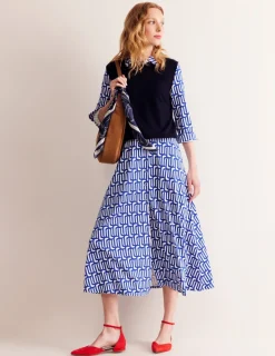 Petite Dresses | Midi-Boden Marcia Jersey Midi Shirt Dress-Sapphire Blue, Falling Geo SapphireBlue,FallingGeo