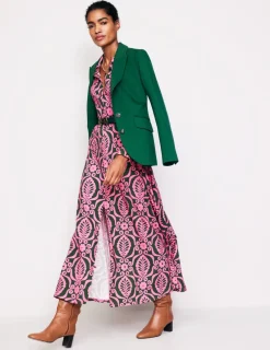 Petite Dresses | Midi-Boden Marcia Jersey Midi Shirt Dress-Party Pink, Foliage Stamp PartyPink,FoliageStamp