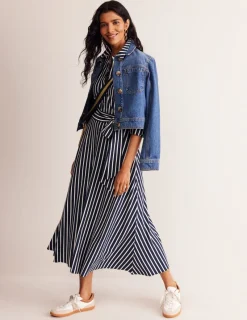 Petite Dresses | Midi-Boden Marcia Jersey Midi Shirt Dress-Navy, Ivory Stripe Navy,IvoryStripe