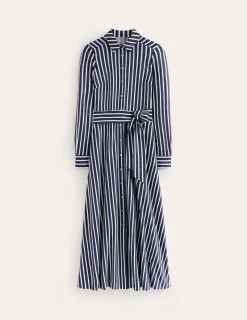 Petite Dresses | Midi-Boden Marcia Jersey Midi Shirt Dress-Navy, Ivory Stripe Navy,IvoryStripe