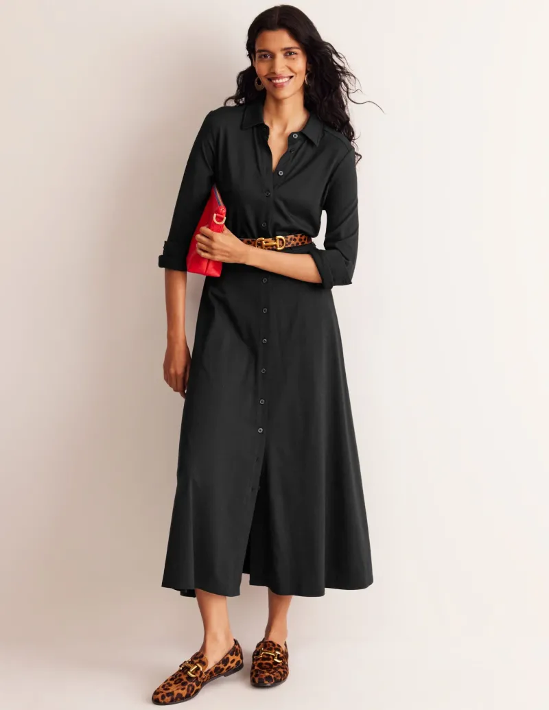 Dresses & Jumpsuits | Midi-Boden Marcia Jersey Midi Shirt Dress- Black