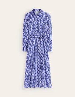 Petite Dresses | Midi-Boden Marcia Jersey Midi Shirt Dress-Sapphire Blue, Falling Geo SapphireBlue,FallingGeo