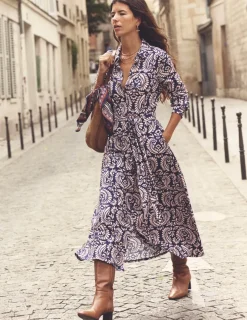 Petite Dresses | Midi-Boden Marcia Jersey Midi Shirt Dress-Milkshake, Decorative Flora Milkshake,DecorativeFlora
