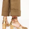 Heels-Boden Multi Strap Block Heel Pump- Gold