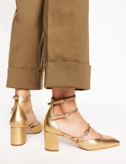 Heels-Boden Multi Strap Block Heel Pump- Gold