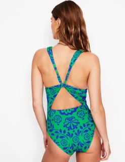Swimwear-Boden Mykonos Deep V Swimsuit-Green, Structured Meadow Green,StructuredMeadow