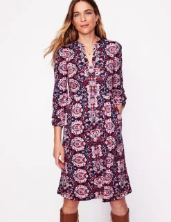 Petite Dresses | Short-Boden Naomi Relaxed Jersey Dress-Old Rose, Bloom Trellis OldRose,BloomTrellis