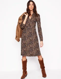 Petite Dresses | Short-Boden Naomi Relaxed Jersey Dress-Camel, Cheetah Pop Camel,CheetahPop