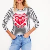 T-Shirts & Tanks | Tops & Blouses-Boden Novelty Long Sleeve Jersey Top-Ivory, Navy Heart Ivory,NavyHeart