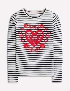 T-Shirts & Tanks | Tops & Blouses-Boden Novelty Long Sleeve Jersey Top-Ivory, Navy Heart Ivory,NavyHeart