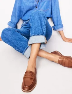 Flats | Loafers-Boden Nya Structured Penny Loafer-Tan Burnished Leather TanBurnishedLeather