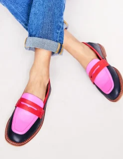 Flats | Loafers-Boden Nya Structured Penny Loafer-Navy/Pink Tourmaline Navy/PinkTourmaline