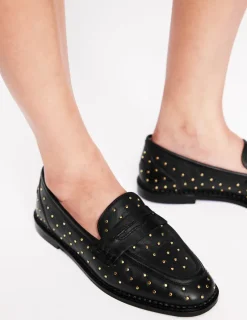 Flats | Loafers-Boden Nya Structured Penny Loafer-Black Studs BlackStuds