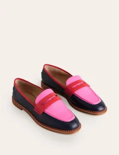 Flats | Loafers-Boden Nya Structured Penny Loafer-Navy/Pink Tourmaline Navy/PinkTourmaline