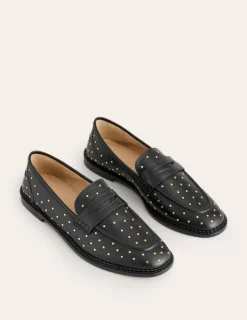 Flats | Loafers-Boden Nya Structured Penny Loafer-Black Studs BlackStuds