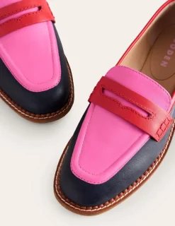 Flats | Loafers-Boden Nya Structured Penny Loafer-Navy/Pink Tourmaline Navy/PinkTourmaline