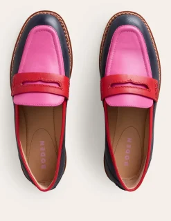 Flats | Loafers-Boden Nya Structured Penny Loafer-Navy/Pink Tourmaline Navy/PinkTourmaline