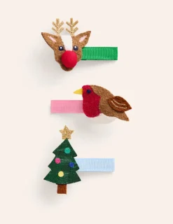 Accessories-Boden 3 Pack Hair Clips-Multi Festive MultiFestive