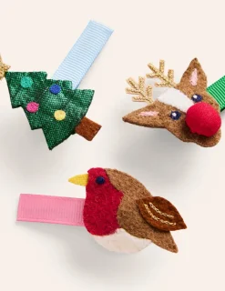 Accessories-Boden 3 Pack Hair Clips-Multi Festive MultiFestive
