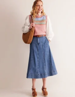 Skirts-Boden Panelled Full Denim Skirt-Mid Vintage MidVintage