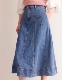 Skirts-Boden Panelled Full Denim Skirt-Mid Vintage MidVintage