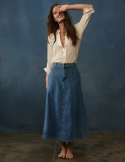 Skirts-Boden Panelled Full Denim Skirt-Mid Vintage MidVintage