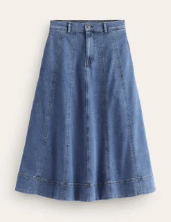 Skirts-Boden Panelled Full Denim Skirt-Mid Vintage MidVintage
