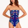 Swimwear-Boden Paros Bandeau Swimsuit-Blue, Structured Meadow Blue,StructuredMeadow