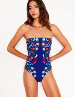 Swimwear-Boden Paros Bandeau Swimsuit-Blue, Structured Meadow Blue,StructuredMeadow