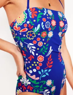 Swimwear-Boden Paros Bandeau Swimsuit-Blue, Structured Meadow Blue,StructuredMeadow