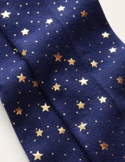 Socks & Tights-Boden Patterned Tights-Navy Foil Stars NavyFoilStars