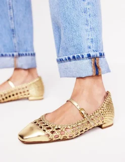 Flats-Boden Penelope Mary Jane Flat-Gold Woven Leather GoldWovenLeather