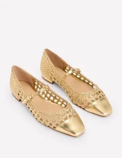Flats-Boden Penelope Mary Jane Flat-Gold Woven Leather GoldWovenLeather