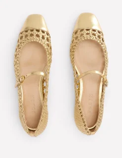 Flats-Boden Penelope Mary Jane Flat-Gold Woven Leather GoldWovenLeather
