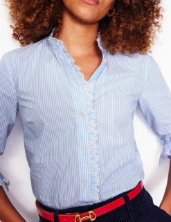 Tops & Blouses | Shirts-Boden Phoebe Shirt-Blue, Ivory Stripe Blue,IvoryStripe