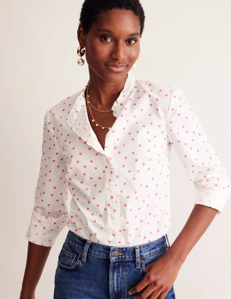 Tops & Blouses | Shirts-Boden Phoebe Shirt-Ivory, Party Pink Spot Ivory,PartyPinkSpot