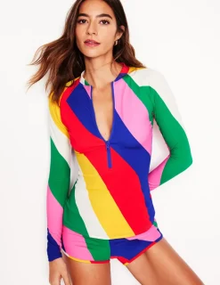 Swimwear-Boden Piped Raglan Rash Guard-Multi, Rainbow Cascade Multi,RainbowCascade