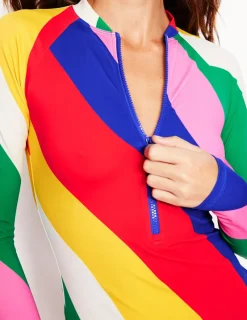 Swimwear-Boden Piped Raglan Rash Guard-Multi, Rainbow Cascade Multi,RainbowCascade