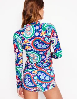 Swimwear-Boden Piped Raglan Rash Guard-Multi, Meadow Paisley Multi,MeadowPaisley
