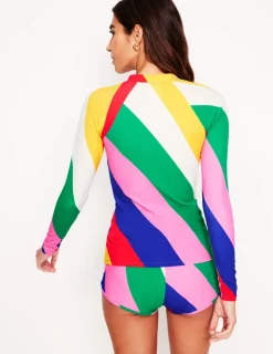 Swimwear-Boden Piped Raglan Rash Guard-Multi, Rainbow Cascade Multi,RainbowCascade