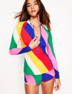 Swimwear-Boden Piped Raglan Rash Guard-Multi, Rainbow Cascade Multi,RainbowCascade