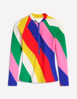 Swimwear-Boden Piped Raglan Rash Guard-Multi, Rainbow Cascade Multi,RainbowCascade
