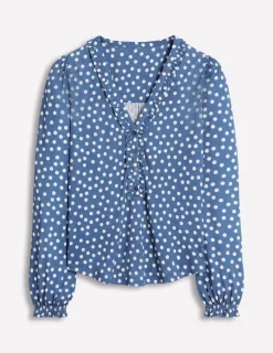 Shirts | T-Shirts & Tanks-Boden Poppy Ruffled Henley Top-Blue River, Abstract Spot BlueRiver,AbstractSpot
