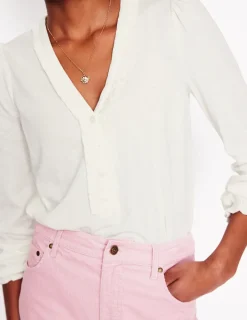 Shirts | T-Shirts & Tanks-Boden Poppy Ruffled Henley Top- Ivory