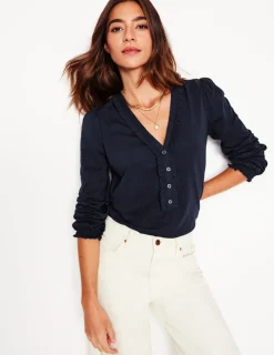 Shirts | T-Shirts & Tanks-Boden Poppy Ruffled Henley Top- Navy