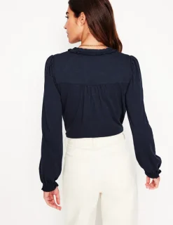 Shirts | T-Shirts & Tanks-Boden Poppy Ruffled Henley Top- Navy