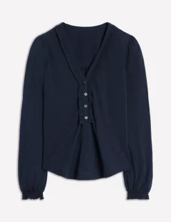 Shirts | T-Shirts & Tanks-Boden Poppy Ruffled Henley Top- Navy